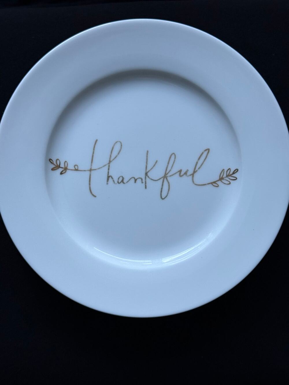 CRATE AND BARREL WHITE & GOLD THANKFUL SALAD PLATES 8" Kelly Venture Set of 3